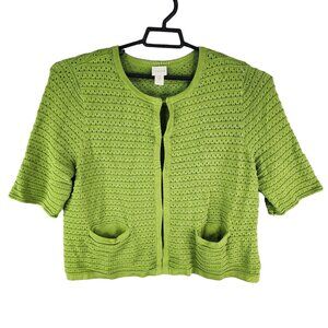 Womens Green Chicos Cardigan Sweater Short Sleeve Round Neck Size 2 (L)